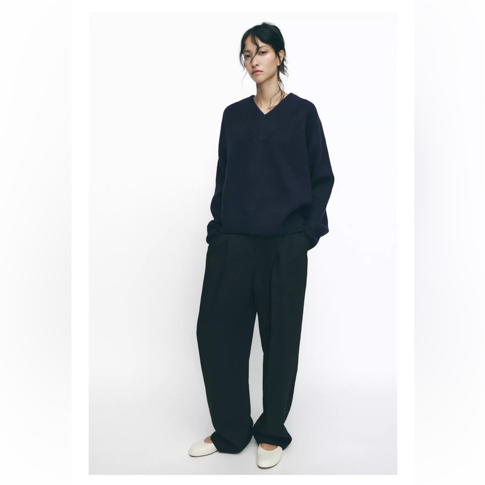 Zara Straight Cut Pleated Pants (XL) Black